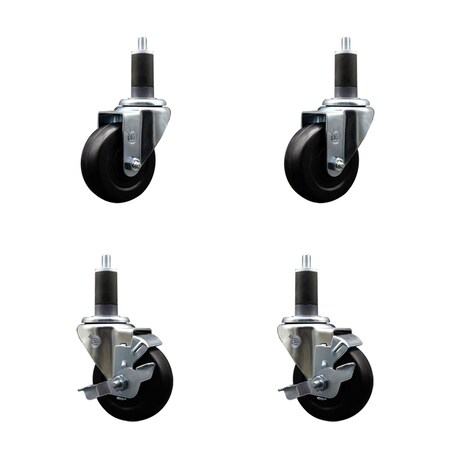 Service Caster 3.5'' SS Hard Rubber Wheel Swivel 1-1/4'' Expand Stem Caster Set 2 Brakes, 4PK SCC-SSEX20S3514-HRS-2-TLB-2-114